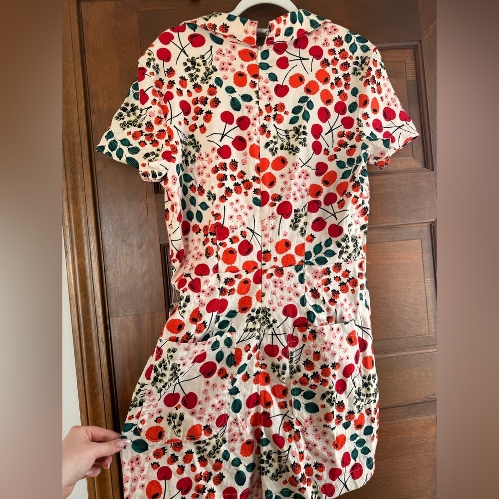 NWT Maeve Linen Short-Sleeve Wrap Romper in Red Motif - Picture 12 of 13